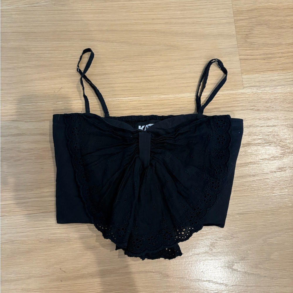 Katie J NYC Black Lace Bow Detail Women's Top girls XL